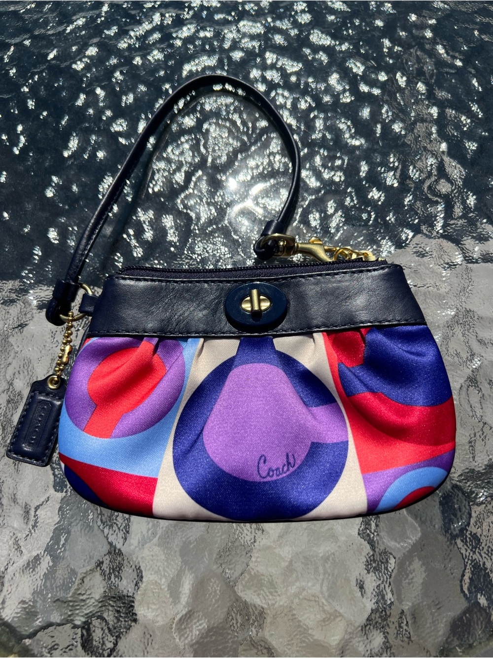 Y2K Vintage Coach Resort Op Art Multicolor Satin Wristlet Pouch